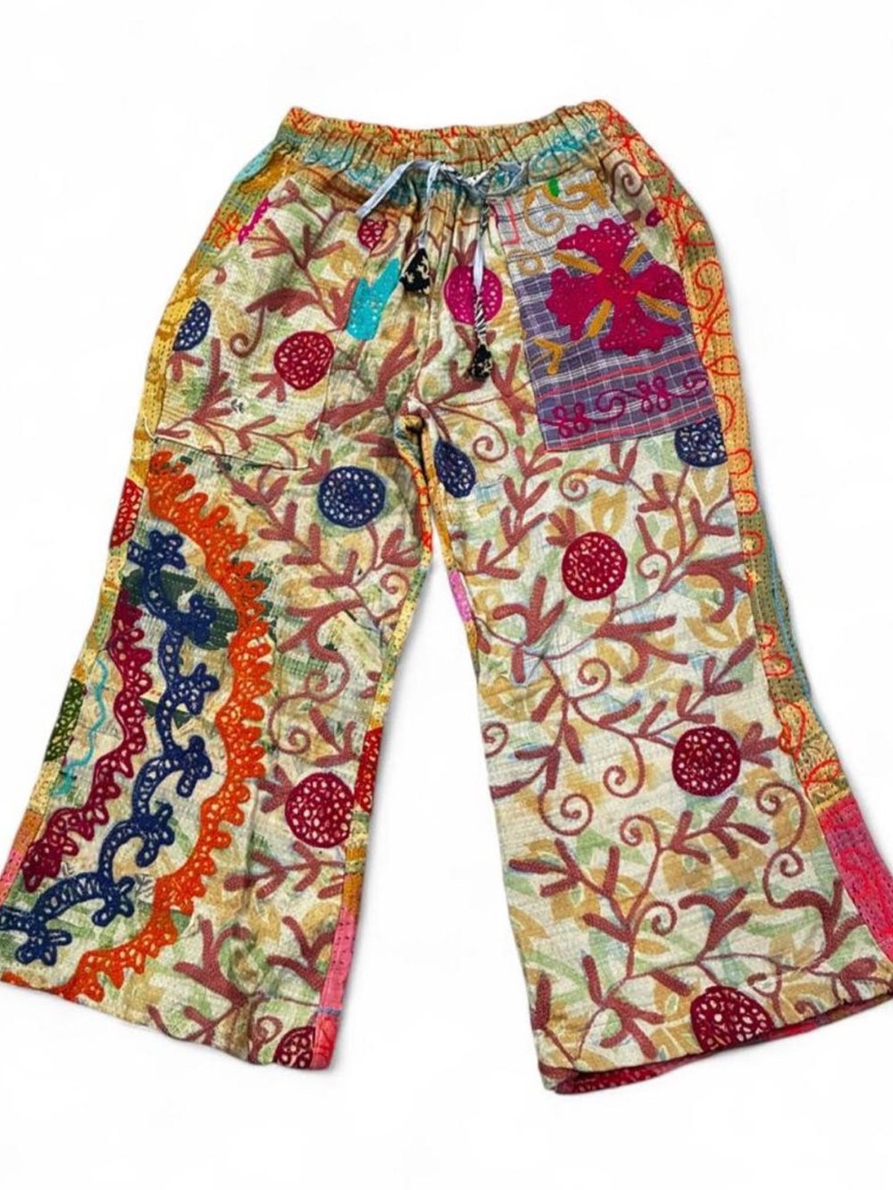 Kaantha Karma Patchwork Wide-Leg Pants in Multicolor Floral Print